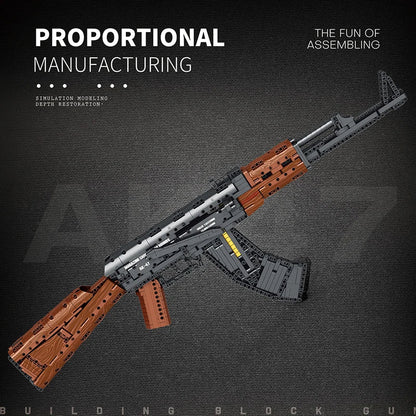 AK-47 building block rifle, detailed grey receiver and wood-look stock