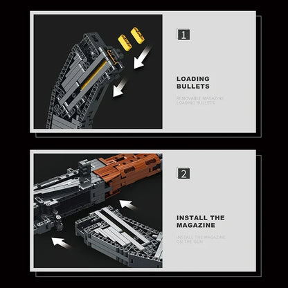 AK-47 brick kit: load the rounds and fit the magazine, steps 1 and 2