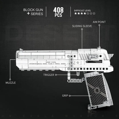 Magnum Eagle brick pistol details: 408 pieces, sliding top, sight, trigger, grip, muzzle
