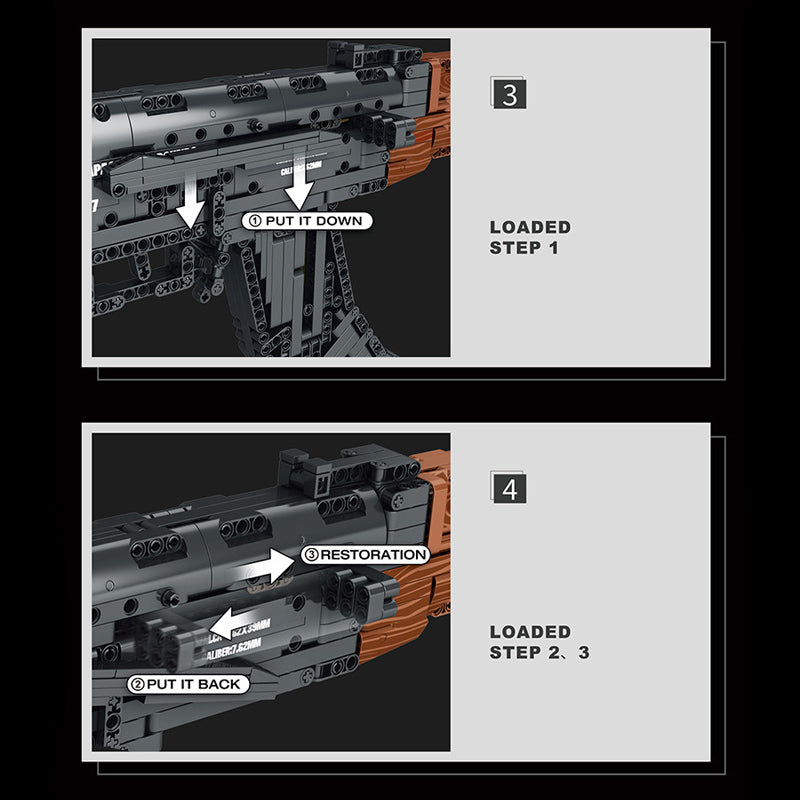 AK-47 brick kit: chamber the round, steps 3 and 4