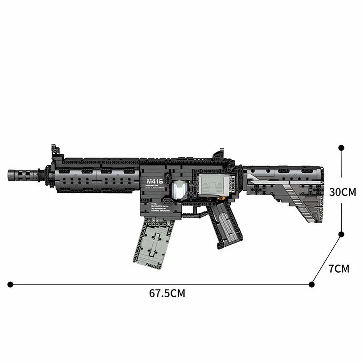 HK-416-D brick model kit dimensions: 67.5 cm long, 30 cm high, 7 cm wide