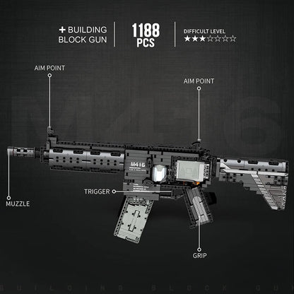 HK-416-D brick kit details: muzzle, sights, trigger and grip