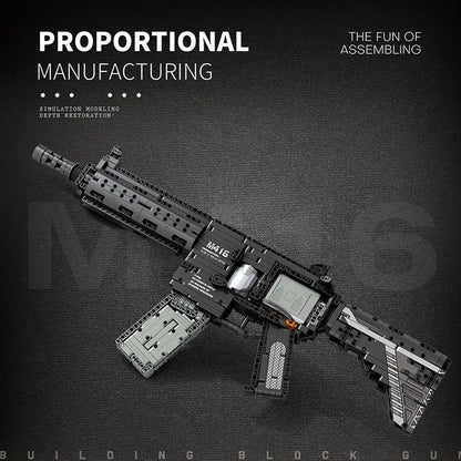HK-416-D brick model, black and grey, three-quarter view