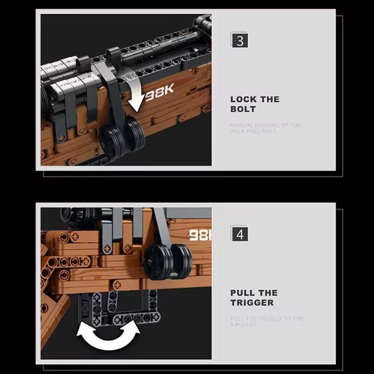 Kar98k brick kit: lock the bolt and pull the trigger, step 3 and 4