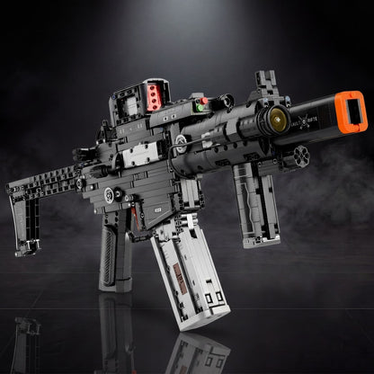 SIG MCX brick model with red-dot sight on a dark background