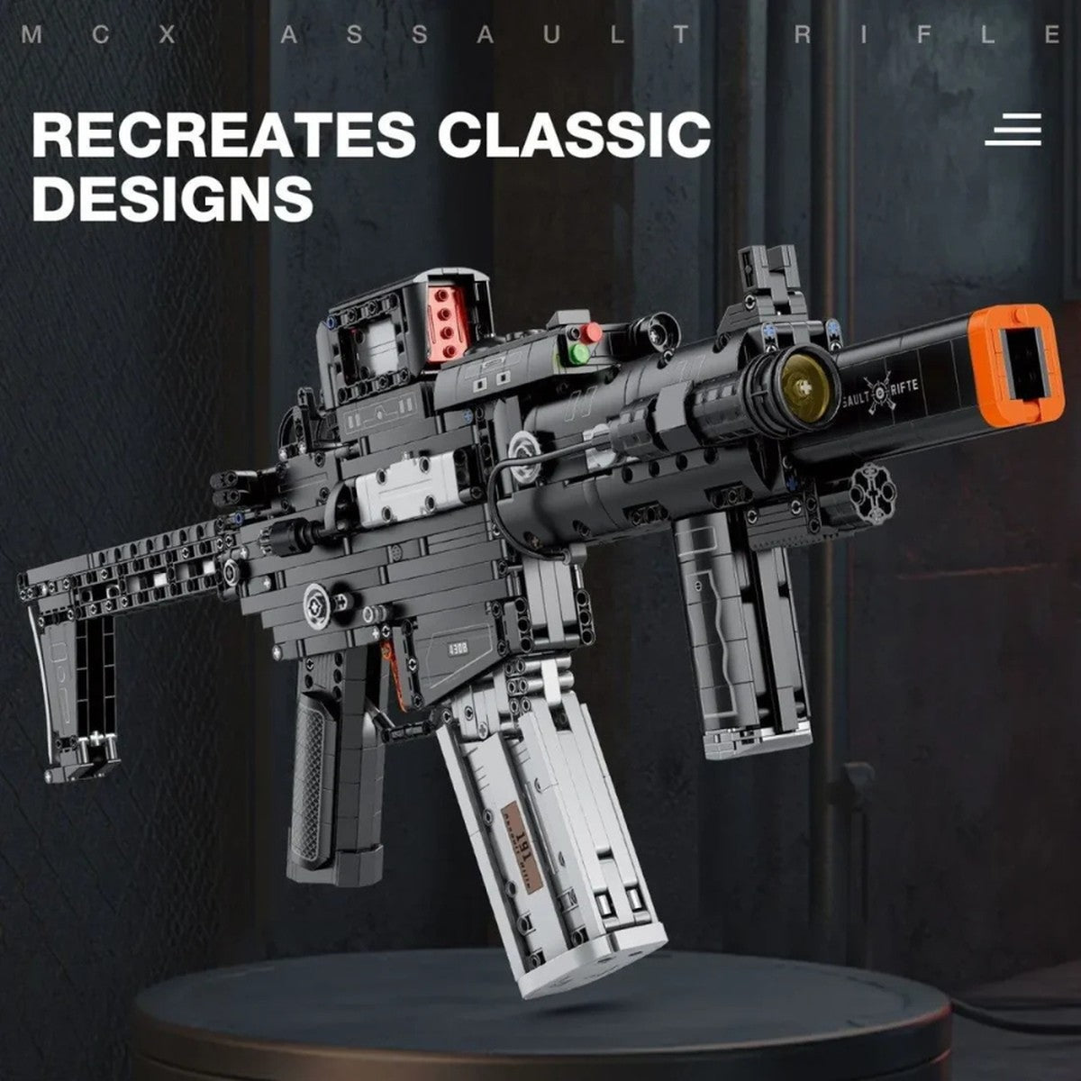 SIG MCX brick model on a display stand