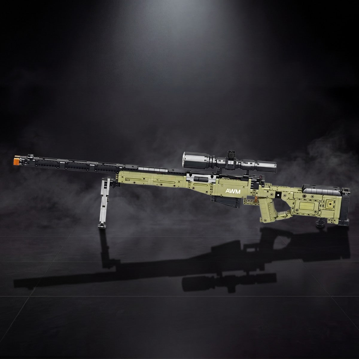 Olive Super Magnum brick model on its bipod